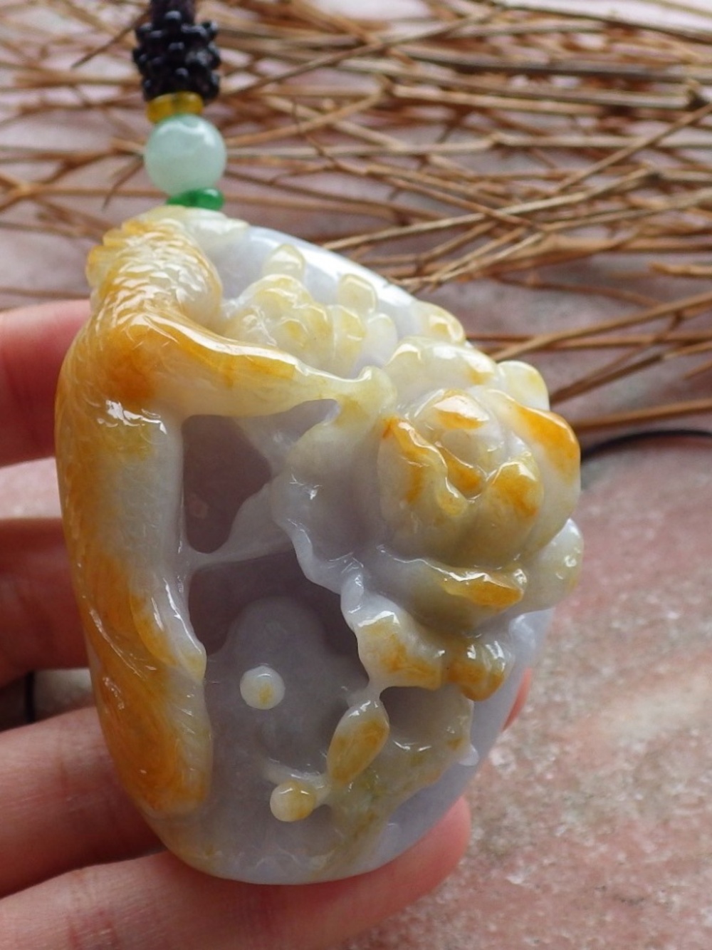 Certified Natural Myanmar A Jade jadeite Phoenix Bird Flower Pendant Necklace
